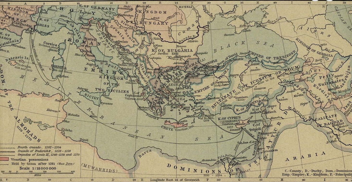 Европа и Средиземноморские земли после 1204 года Из «Исторического атласа» Уильяма Р. Шепарда (1926)